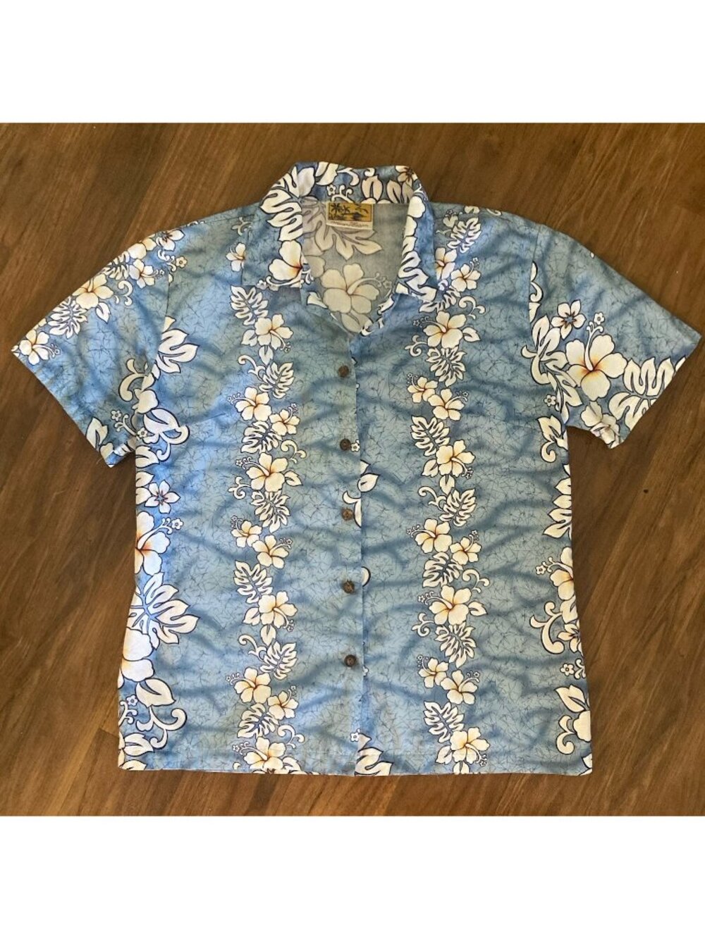 Winnie Fashion Men's Light Blue Hibiscus Short Sleeve Hawaiin Shirt Cotton S